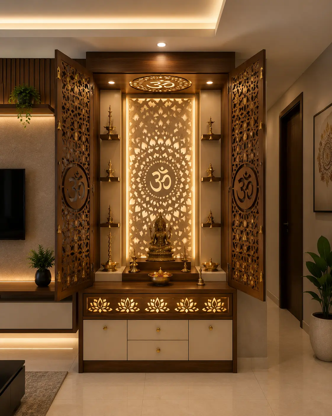 Pooja Unit with CNC detailing